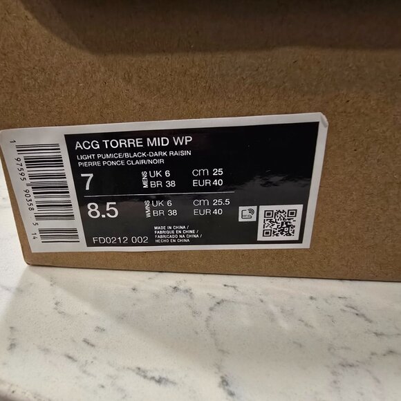 NIKE ACG Torre Mid WP Men Sz 7 Light Pumice/Black-Dark Raisin FD0212-002 Boots - Picture 12 of 16